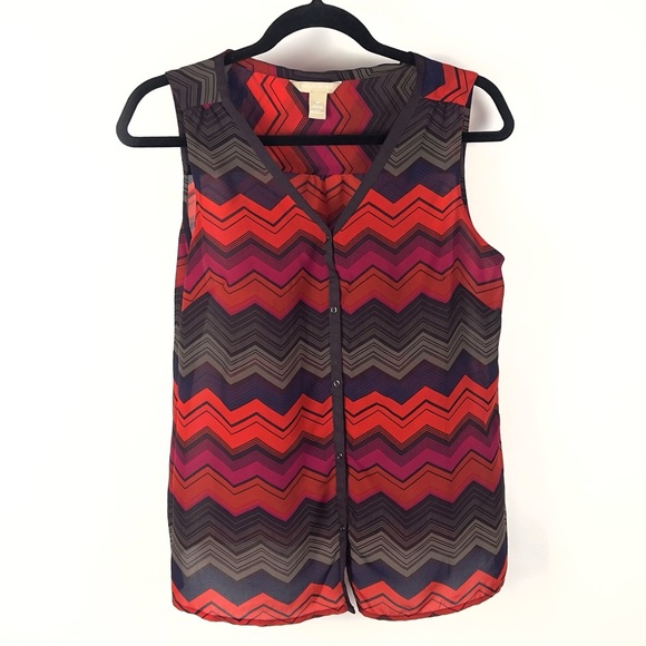 Banana Republic Multicolor Zig Zag Chiffon Sleeveless Blouse Top - Picture 1 of 3